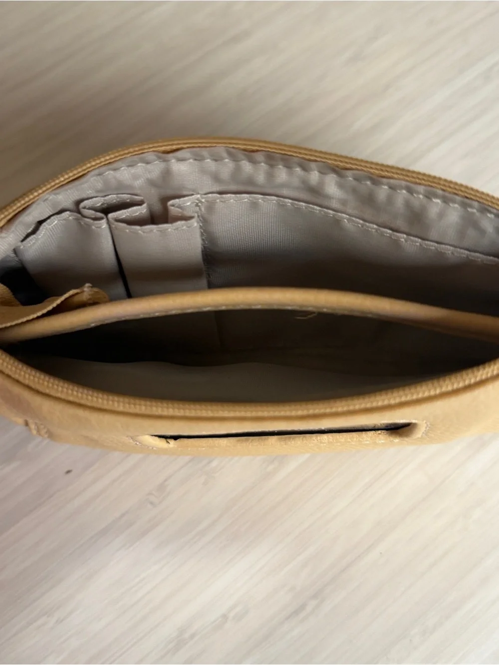 Nine West Pebbled Cream Zip Cosmetic Pouch with Front Slip Pocket